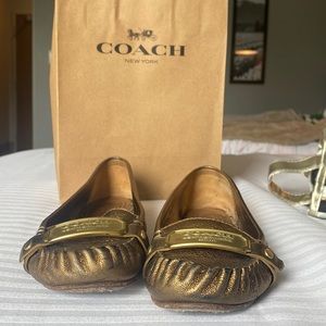Size 6.5 gold coach loafers